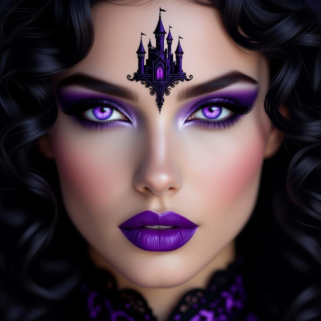 Glamorous Woman with Castle Reflection