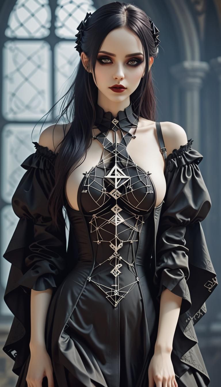 Most beautiful Gothic girl body made of  mathematics , ,
