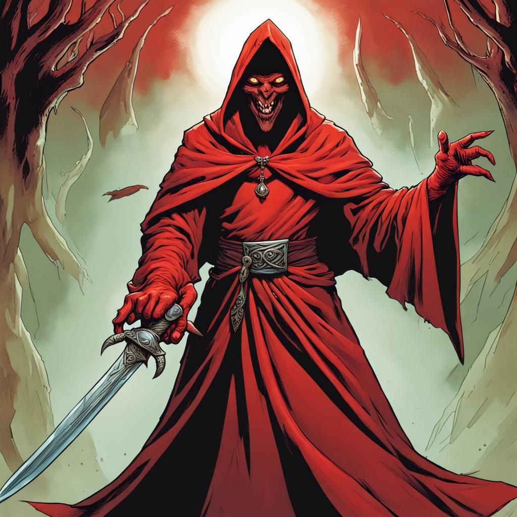Demonic Masked Cultist with Dagger, Comic Book Art