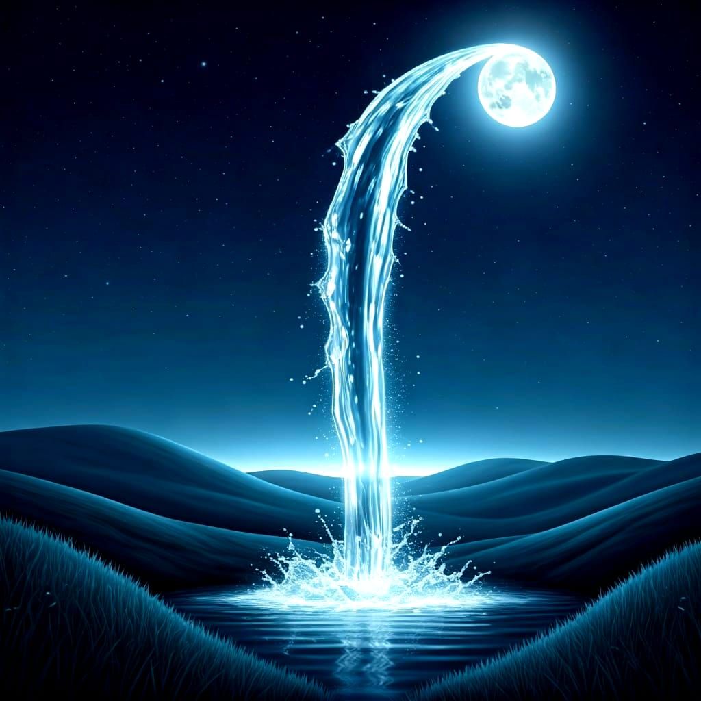 Ethereal Moonlit Waterfall in Surreal Landscape