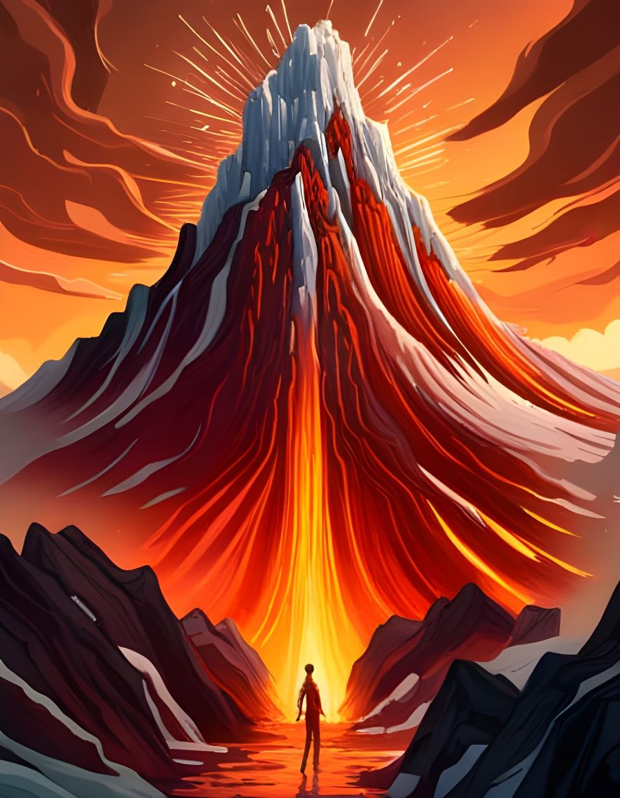 Erupting Volcano in Detailed Splash Art Style