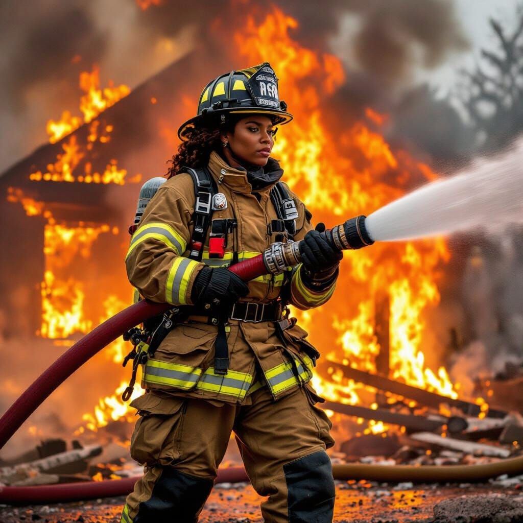 Brave Firefighter Portrait in Vibrant, Dynamic Realism