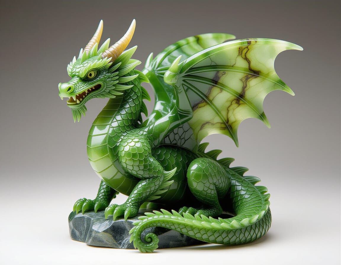 Vesuvianite Crystal Dragon Sculpture in Splash Art Style