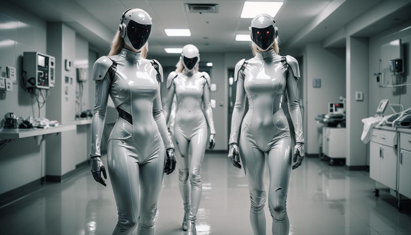 Cyberpunk Nurse Androids in Reflective Latex Suits