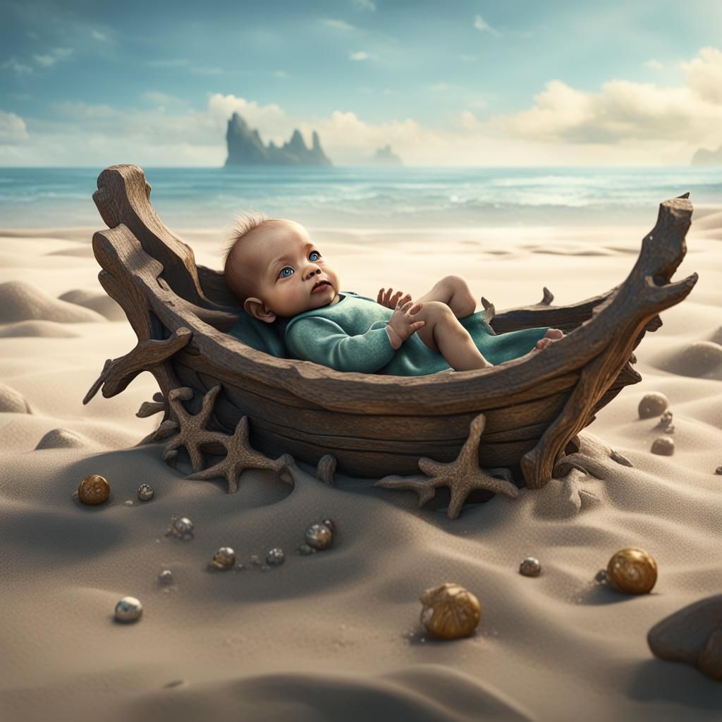 Baby Sea Elf on Sandy Island: Detailed Matte Painting