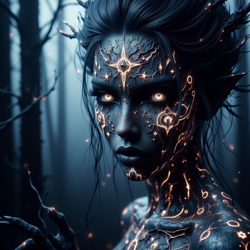 Norse Goddess Portrait with Glowing Runes