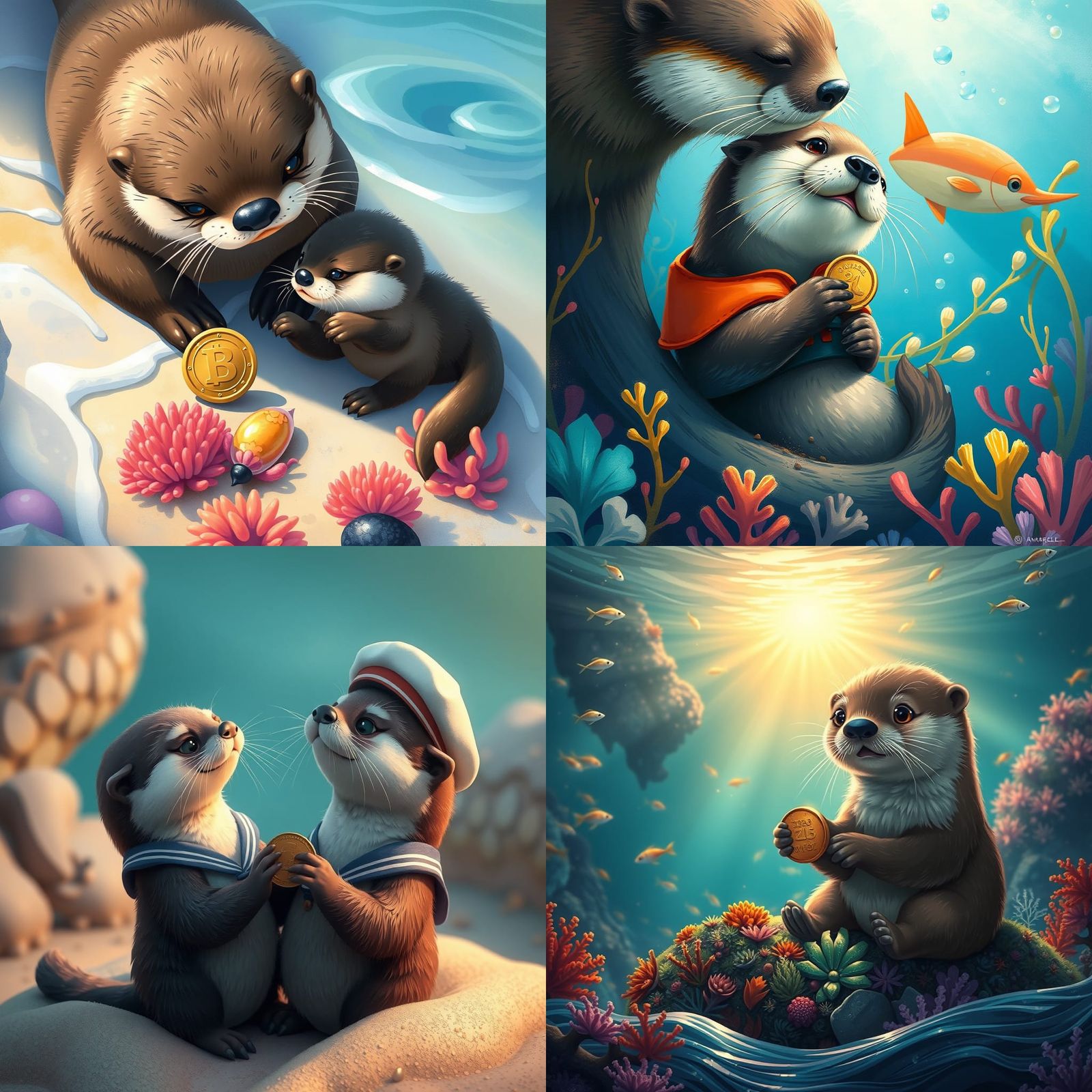 A Sea Otter Mama Teaches Her Baby About Coins in a Whimsical...