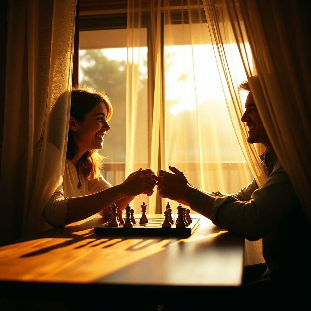 Romantic Cozy Chess Night in Warm Golden Light