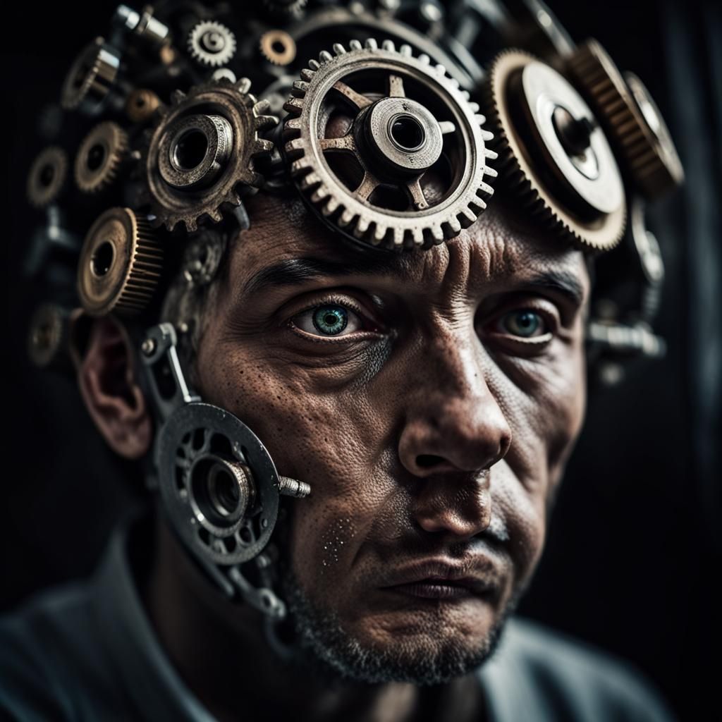 Gears in Transparent Head Portrait