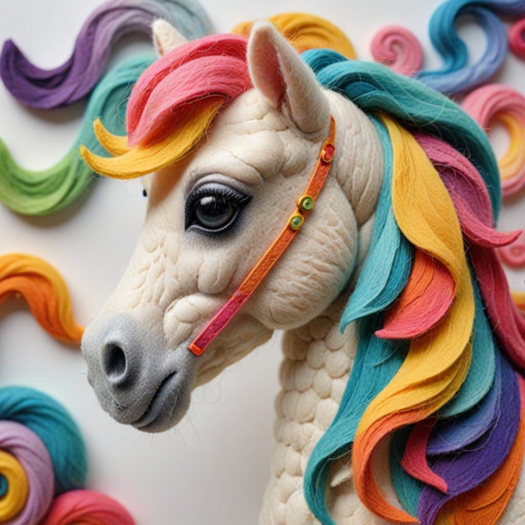 Whimsical Felt Pony Macro Photograph in Pastel Colors