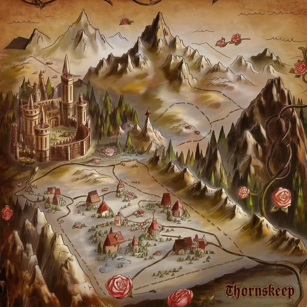 Fantasy Map of Thornskeep on Parchment