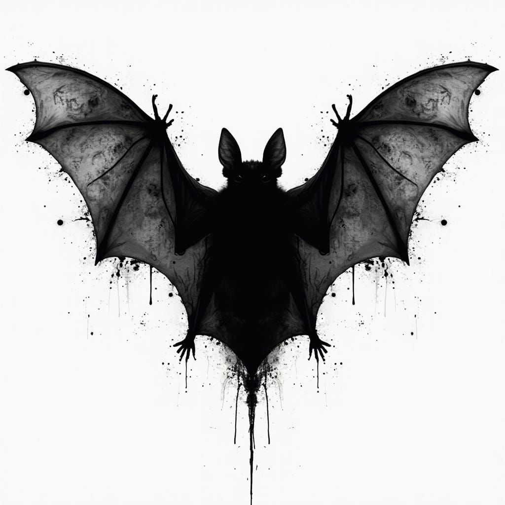 Hyper-Realistic Rorschach Inkblot of a Fruit Bat in High-Tec...