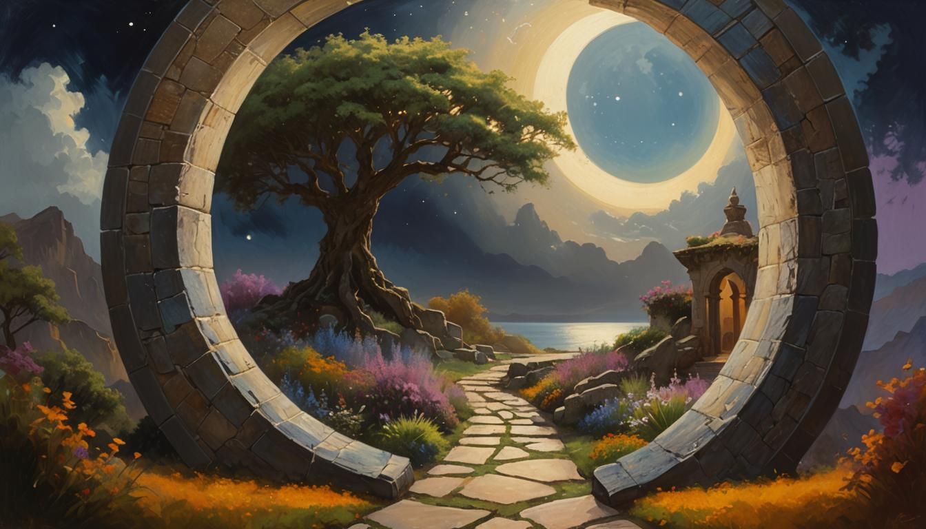 Mystical Portal to a Surreal Landscape, Oil Painting