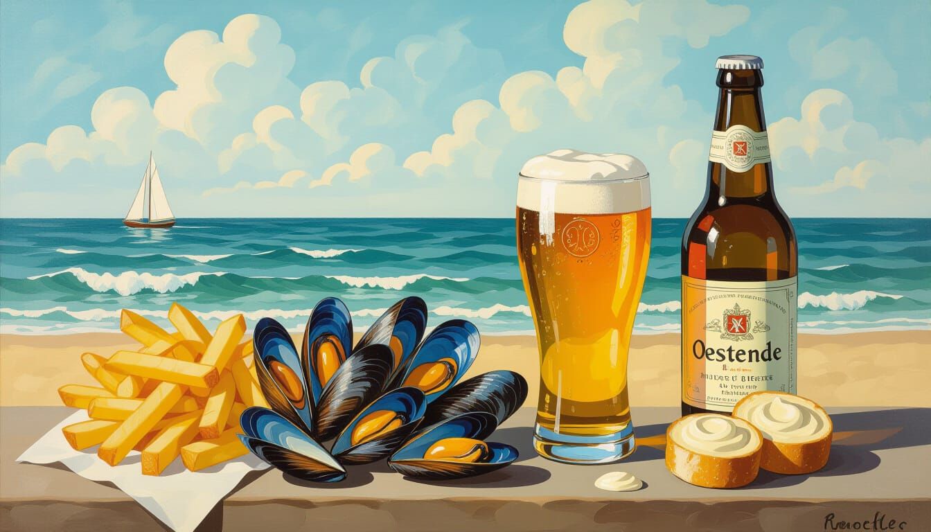 Belgian Seaside Feast in Ligne Clair Style