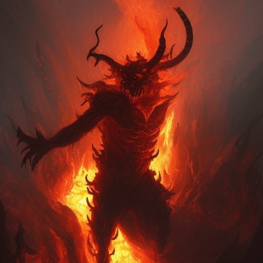 Roaring Demon in Hell: Dark Fantasy Concept Art