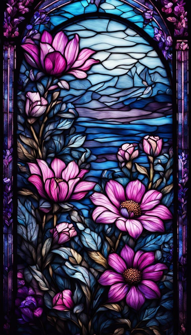 Vibrant Stained Glass Flowers in Pastel Hues