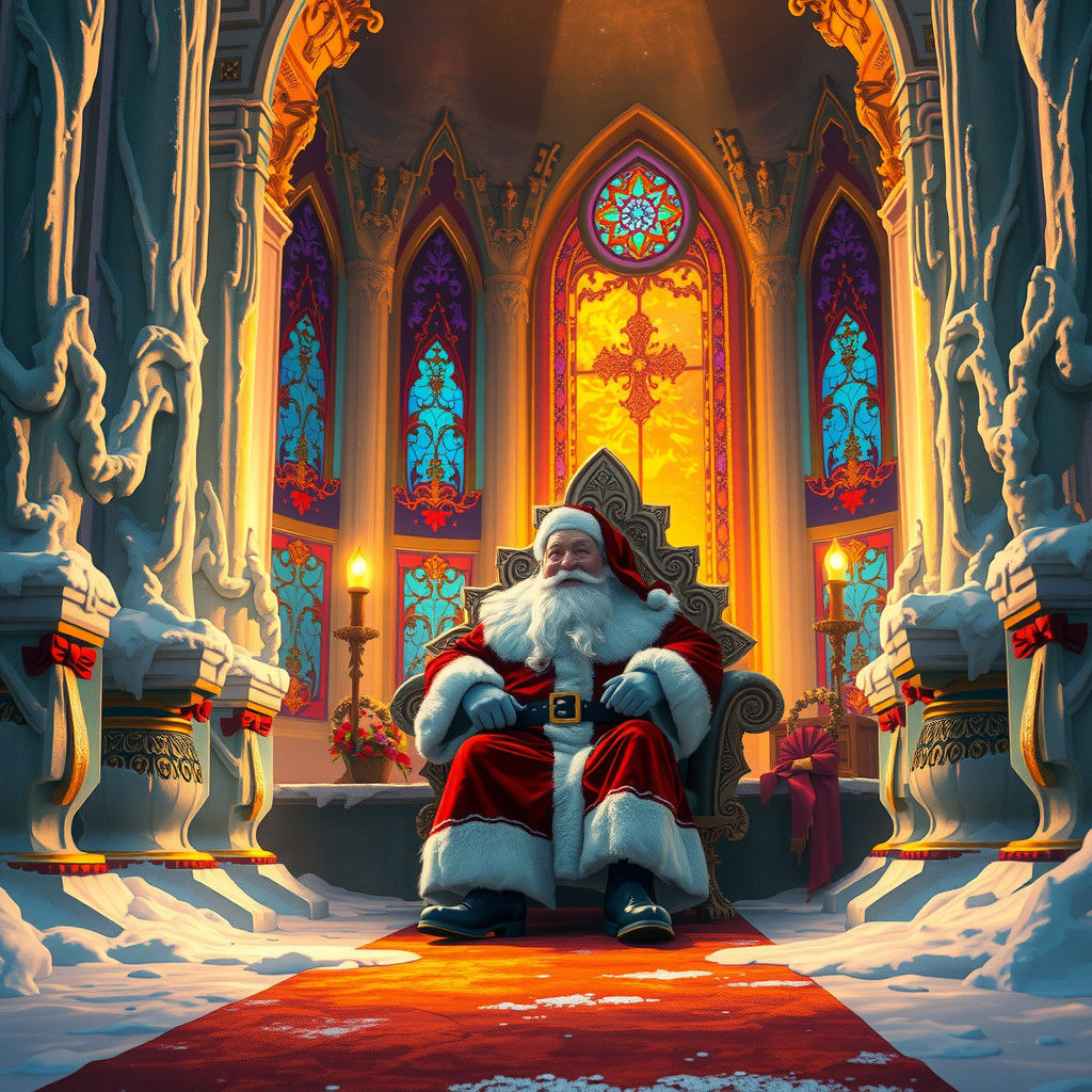 Santa Claus in an Icy Throne Room