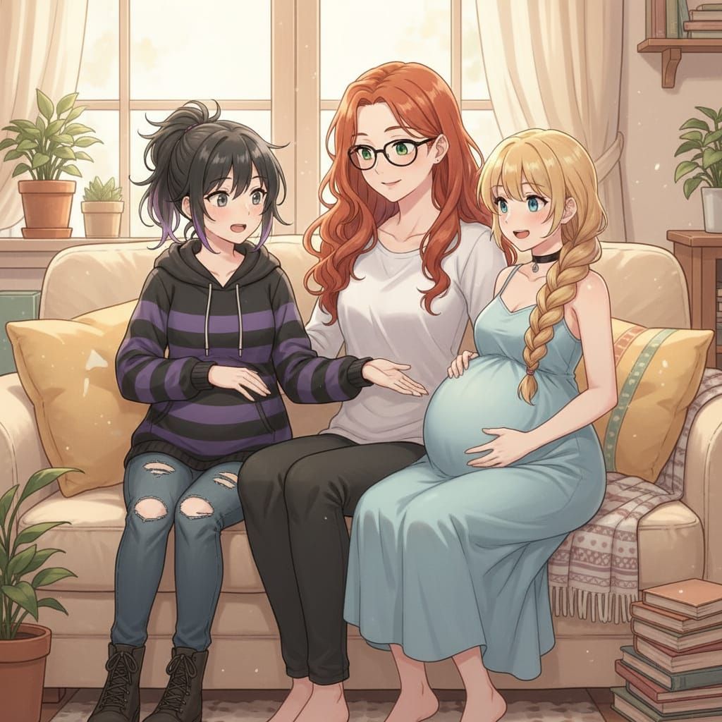 Anime Style Portrait of a Family on a Couch