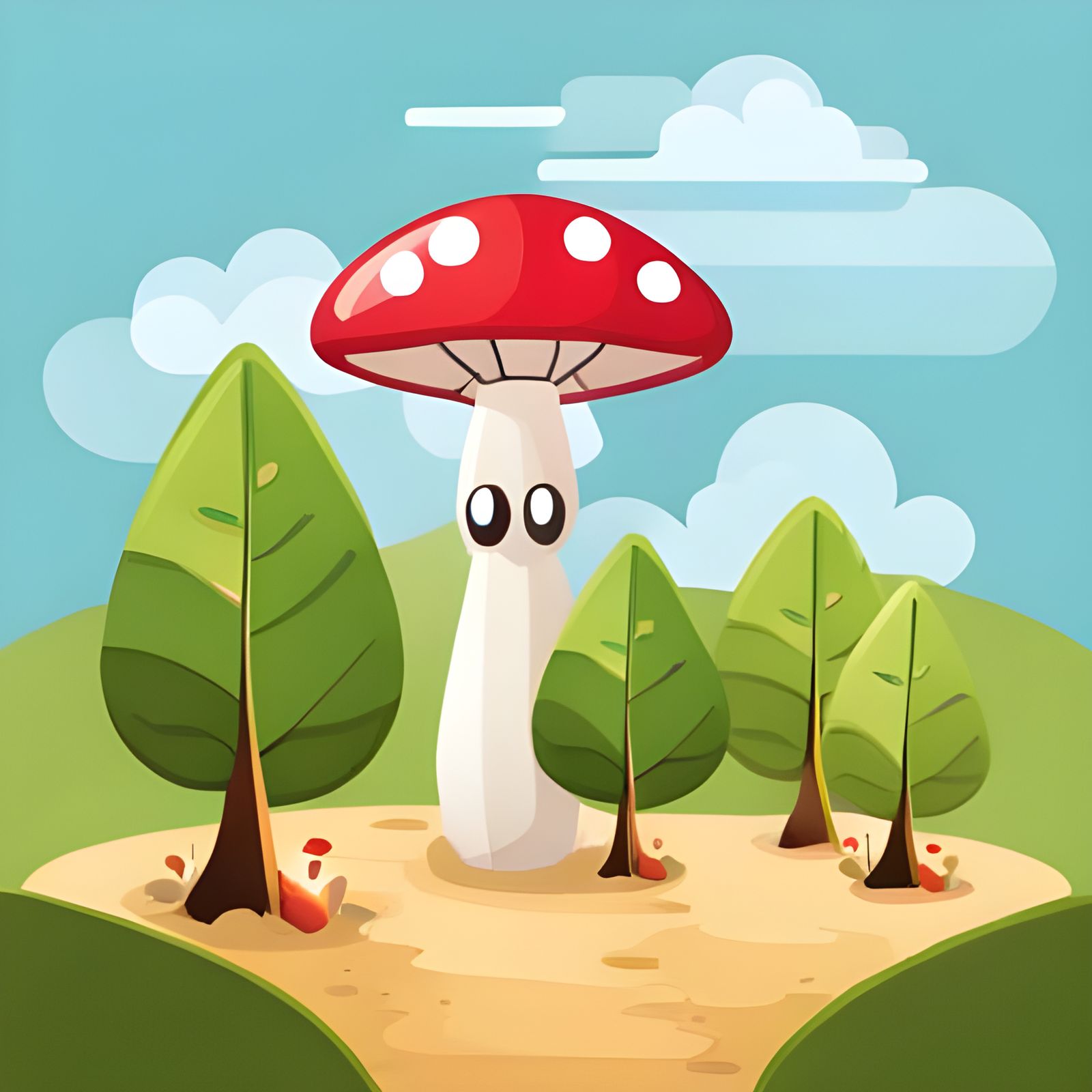 Cute Mushroom Plant Cartoon on White Background
