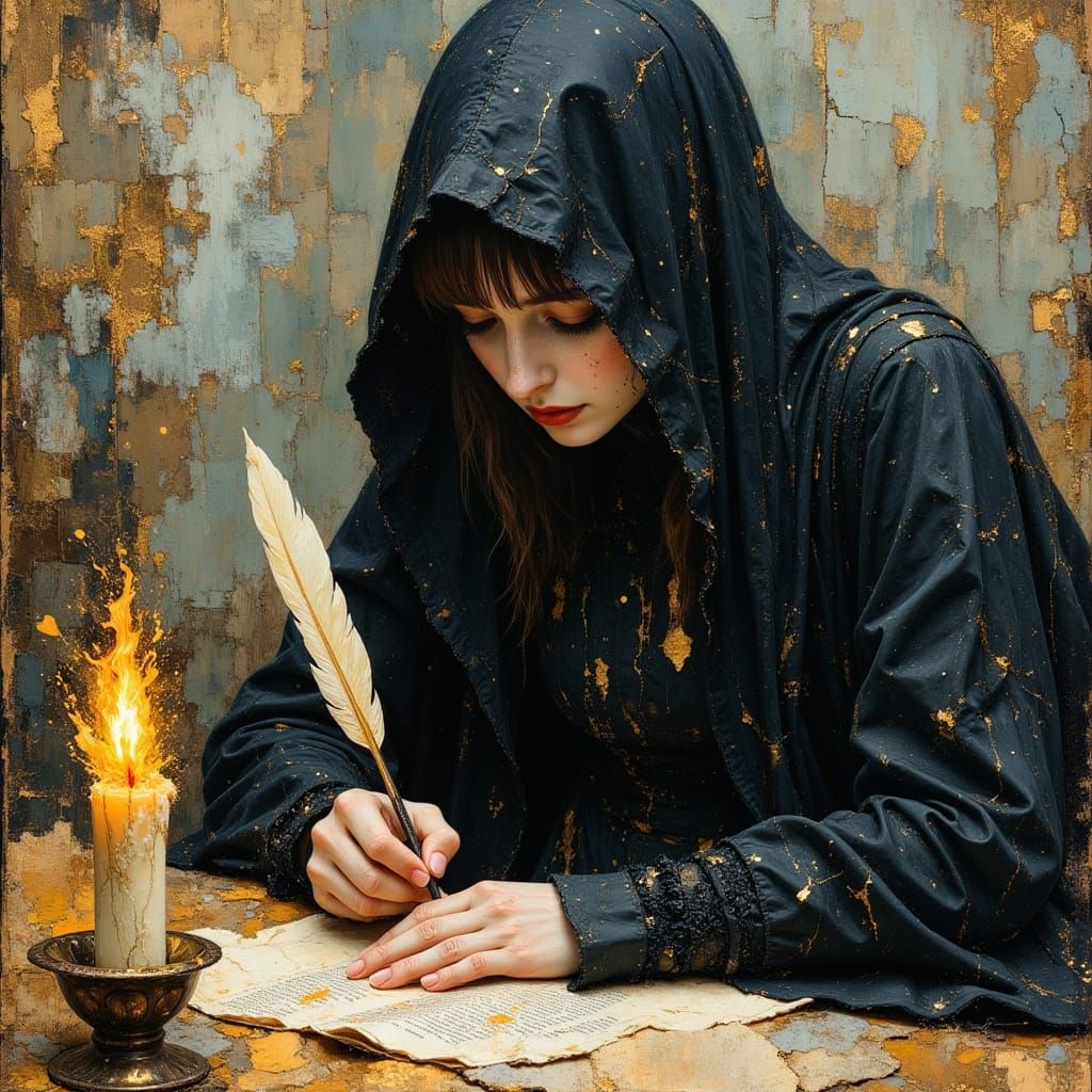 Victorian Girl Writing: Pencil Sketch Style