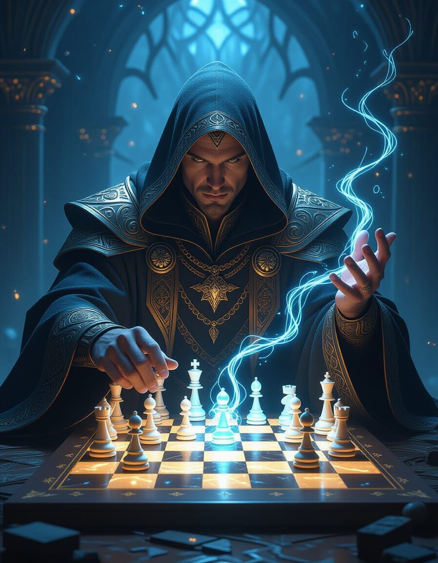 Arcane Chess Master Conjuring Magical Pieces