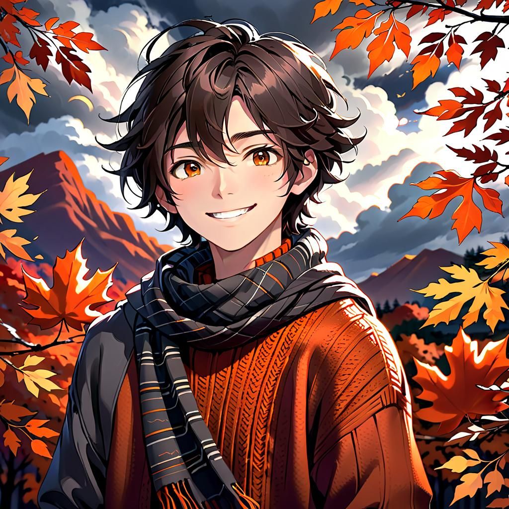 Teenage Boy in Autumn Wind, Illustration Style