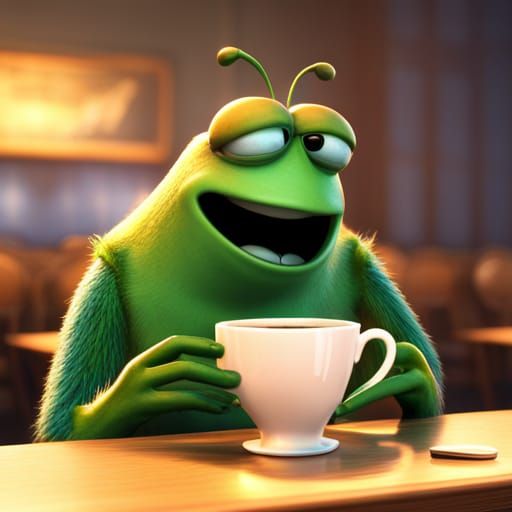 Happy Fly Drinks Coffee: Pixar-Style Animation