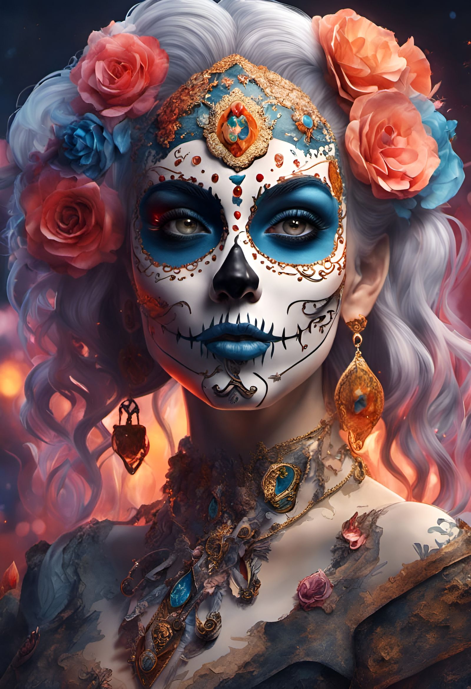 Day of the Dead Sugar Skull in Acrylic Style