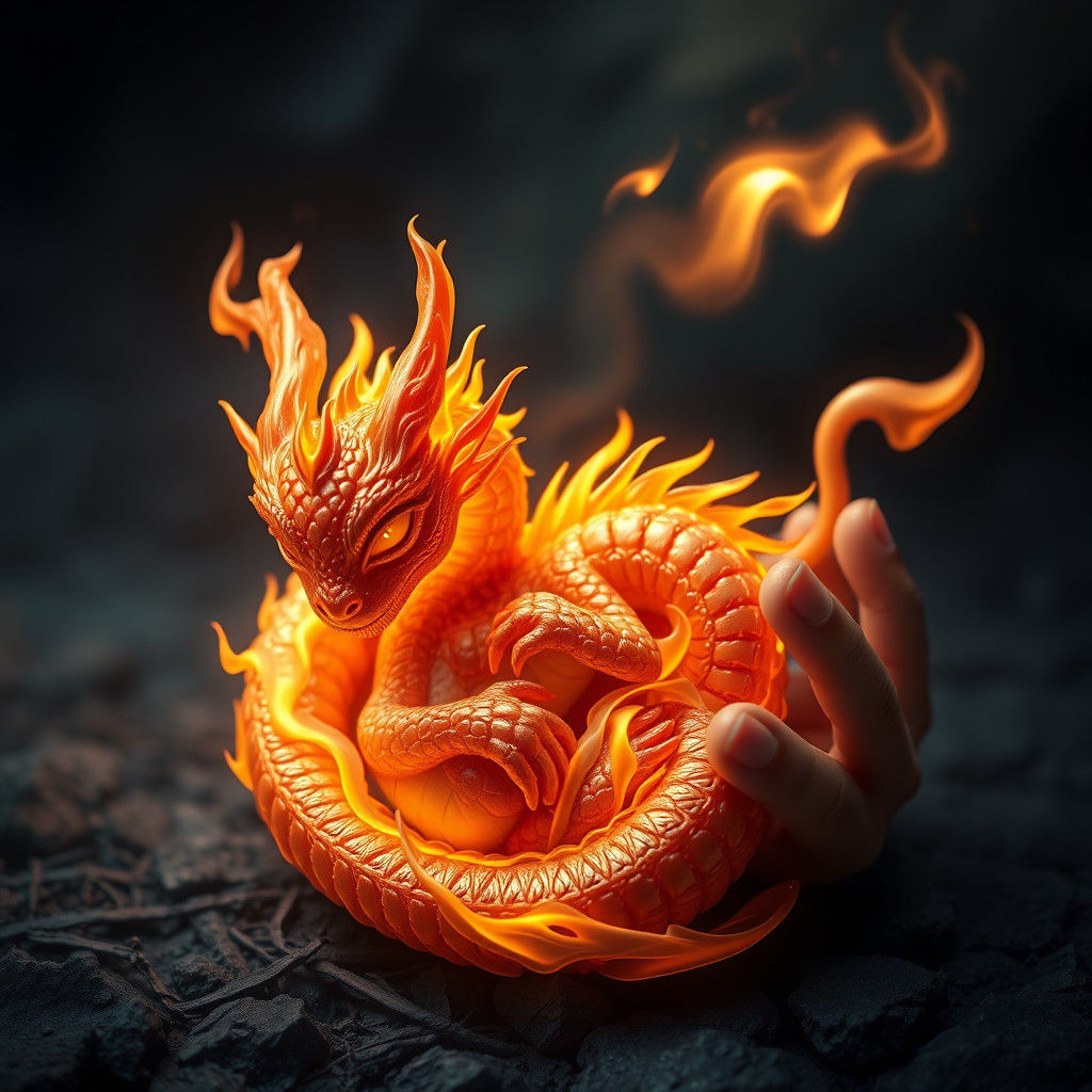 Infantile Flame Dragon in High-Fantasy Style
