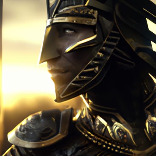 Paladin in Black Armor, Fantasy Art, Golden Hour