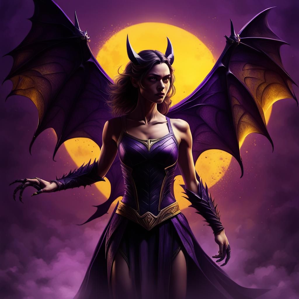 Dark Fantasy Silhouette: Woman with Bat Wings