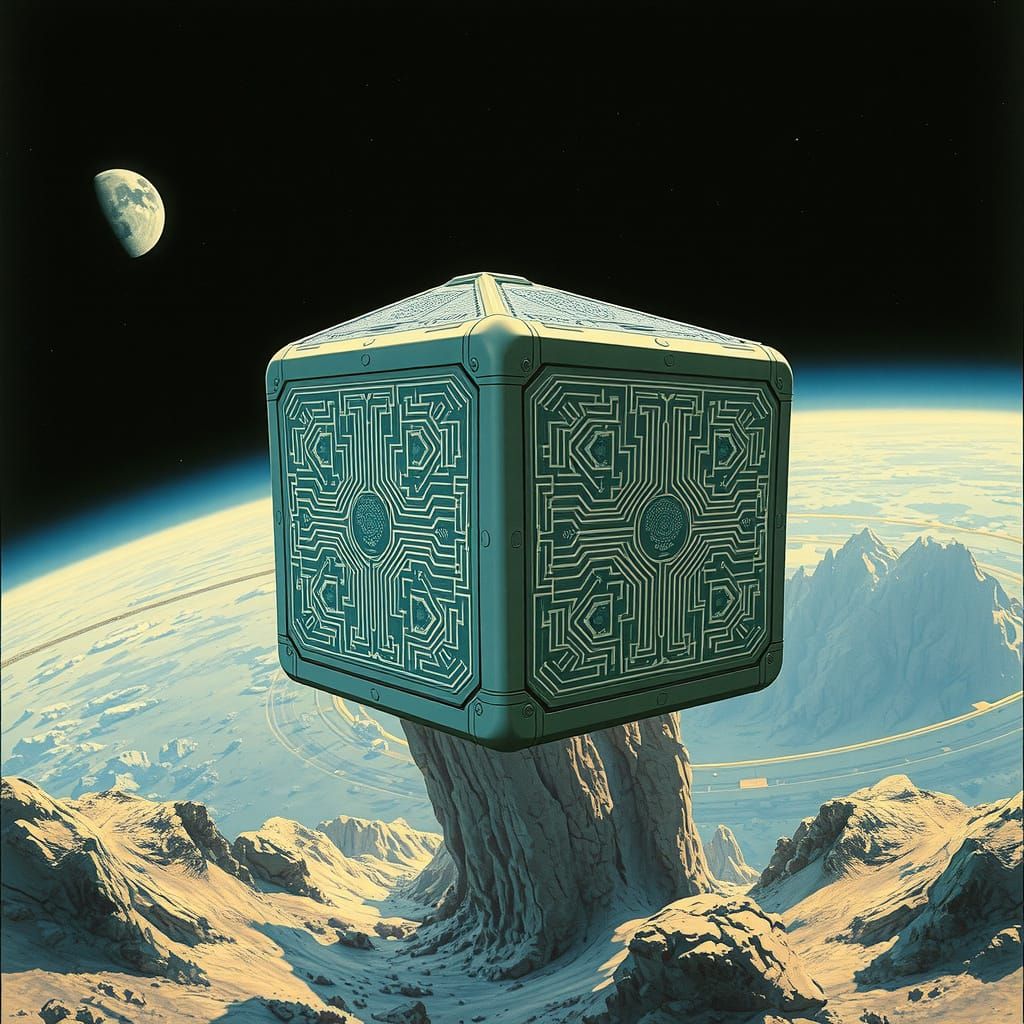 Sleek Metallic Borg Cube in Futuristic Orbit