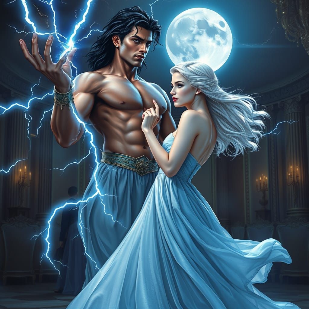 Bronze Prince in Electric Storm, Beside Serene Princess in M...