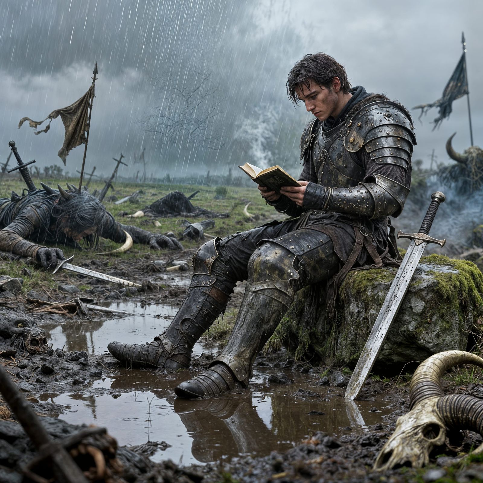 Warrior's Respite: A Calm Fantasy Scene After Battle