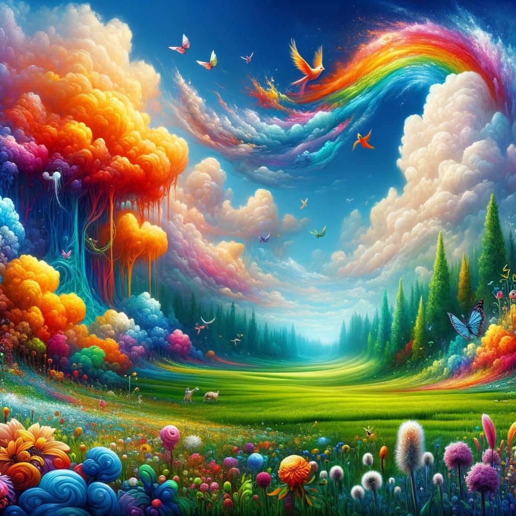 Dreamy Landscape of Childlike Wonder and Curiosity