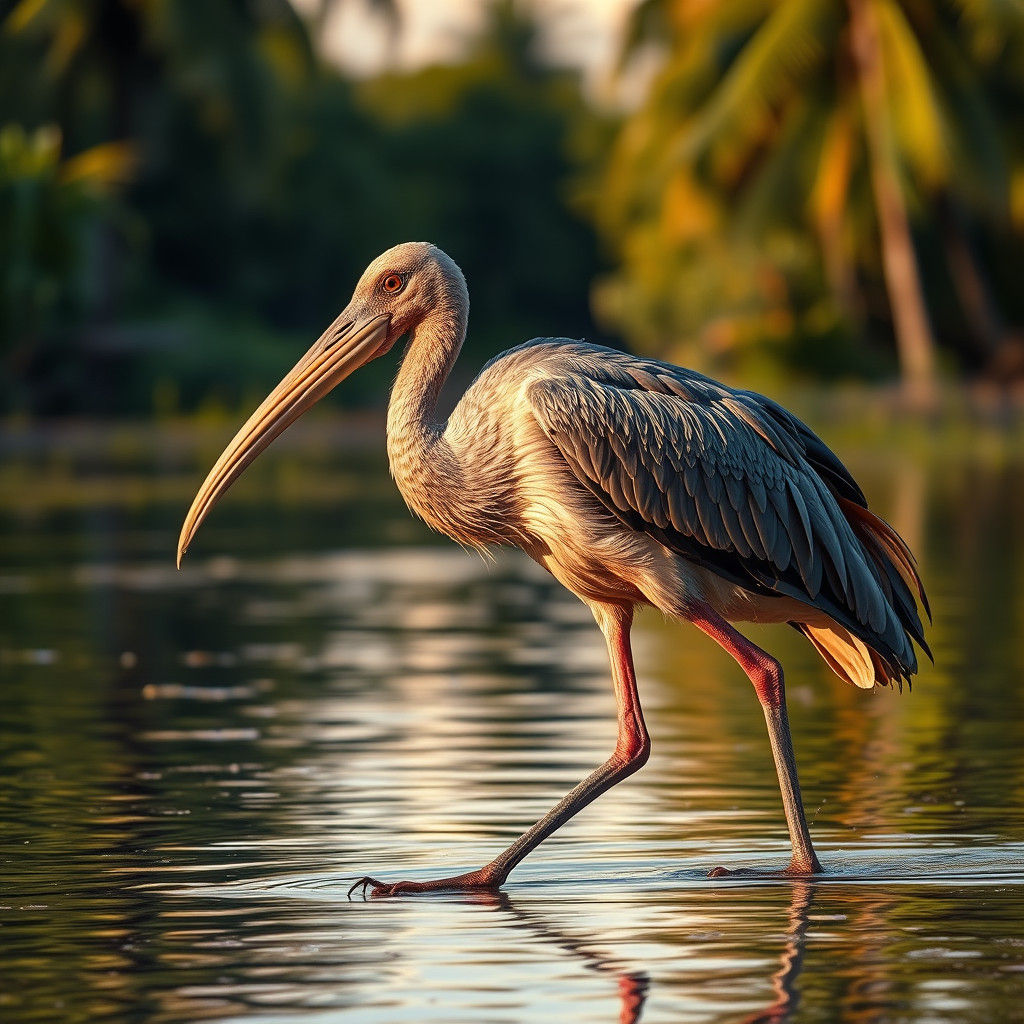 Majestic Giant Ibis in Tropical Sunset