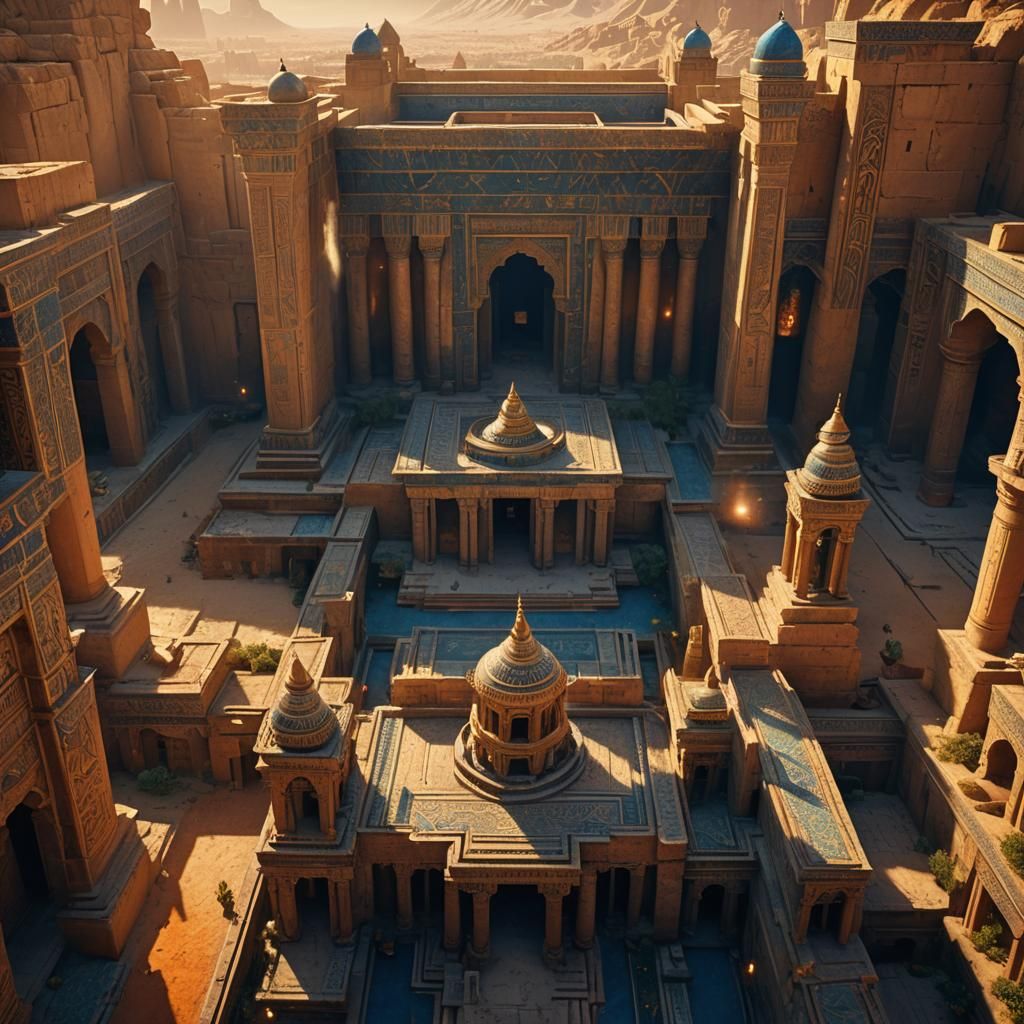 Grand Temple Scene with Art Deco Elements