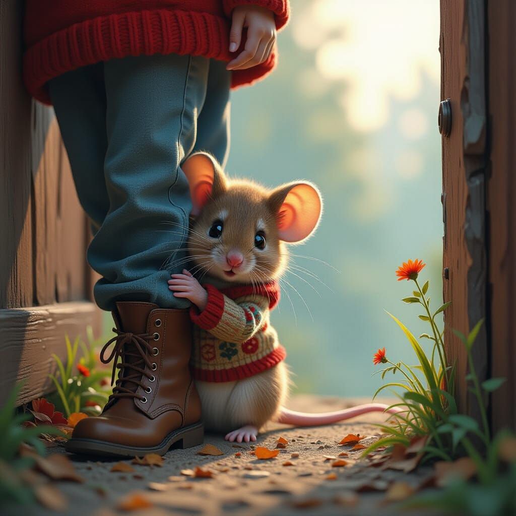 Mouse in Cozy Outfit: Matte Painting Style