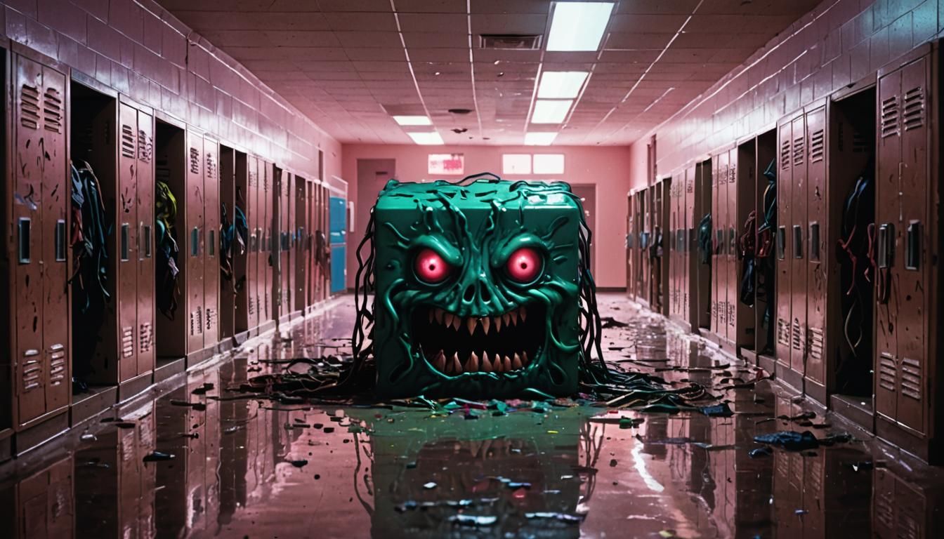 Gelatinous Cube Horror in High School Hallway