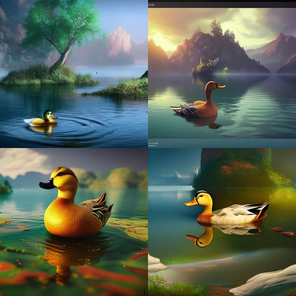 Duck Swimming in Lake: Detailed Matte Painting