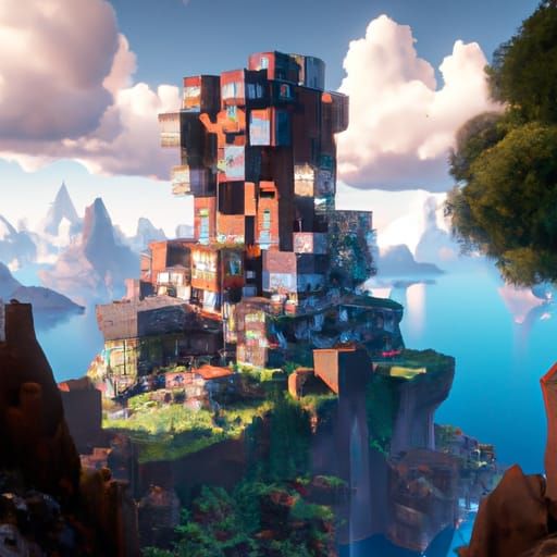 Detailed Minecraft Matte Painting in Unreal Engine 5