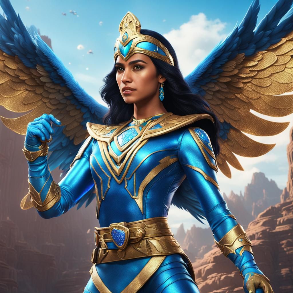 Princess Jasmine as the sparkling glittering blue eagle powe...