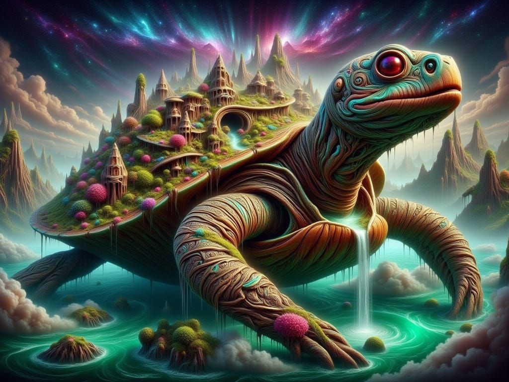 Whimsical Turtle City Drifts Across Endless Ocean
