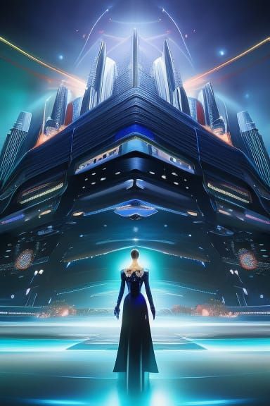Futuristic Woman in a Hyperrealistic Cityscape