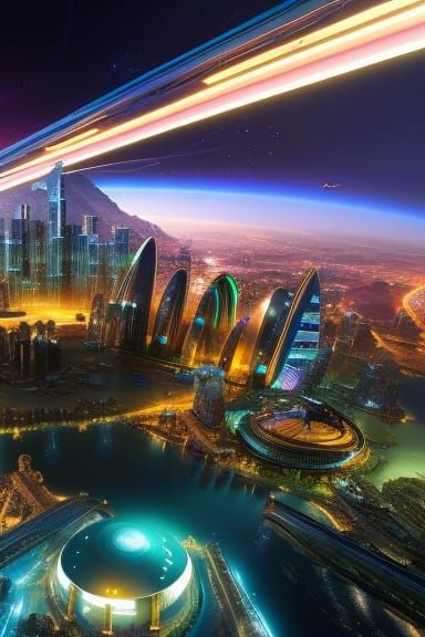 Futuristic Woman in Cityscape Digital Painting