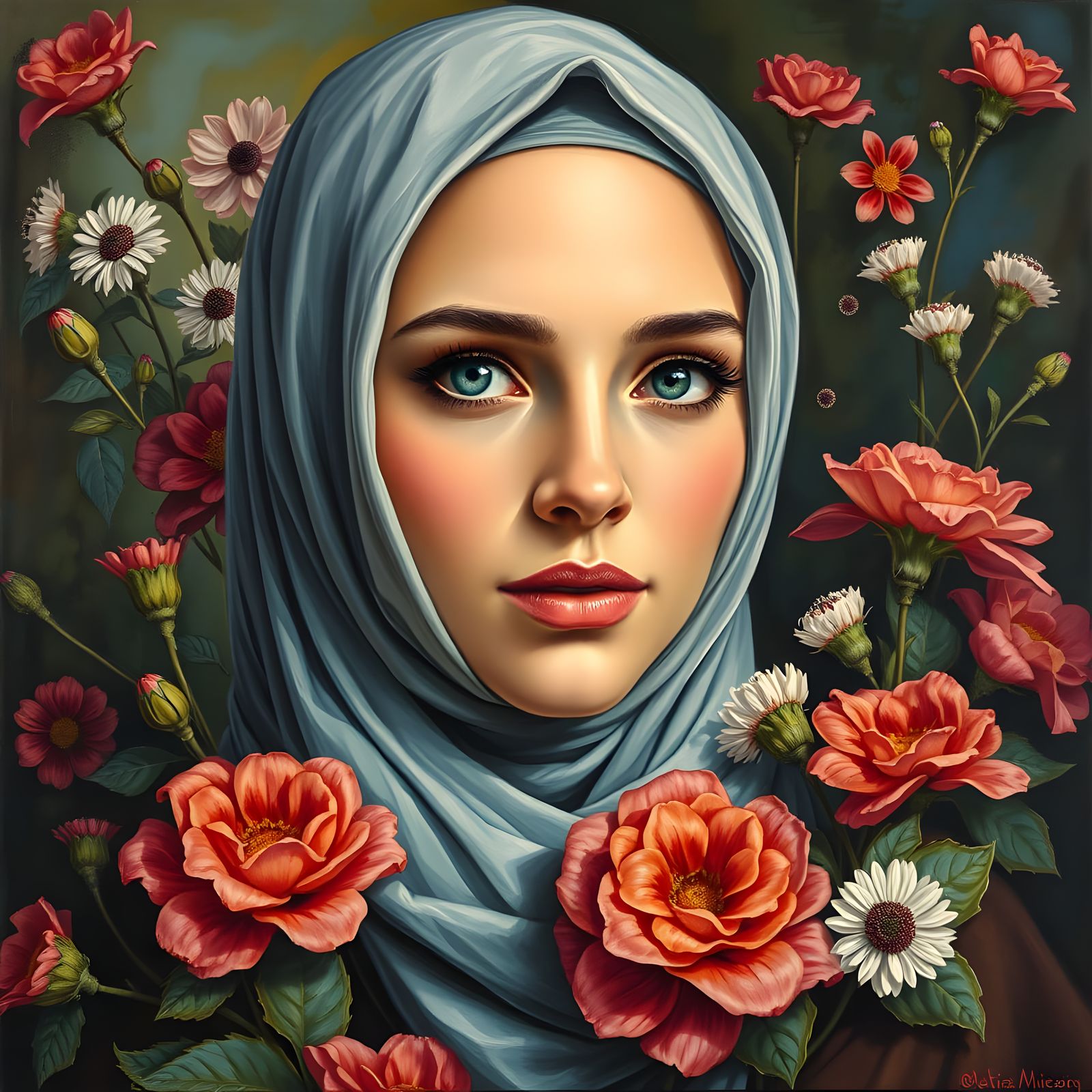 Regal Swedish Hijabi in Vibrant Floral Garden