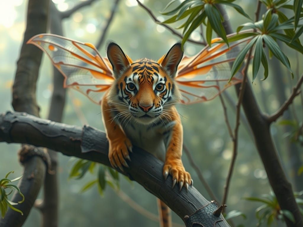 Majestic Fairy Dragon Tiger in Enchanting Forest Habitat
