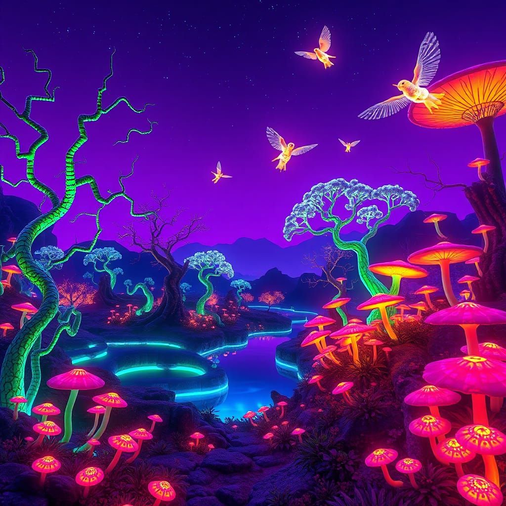 Glowing Fantasy Landscape at Twilight in Dark Fantasy Style