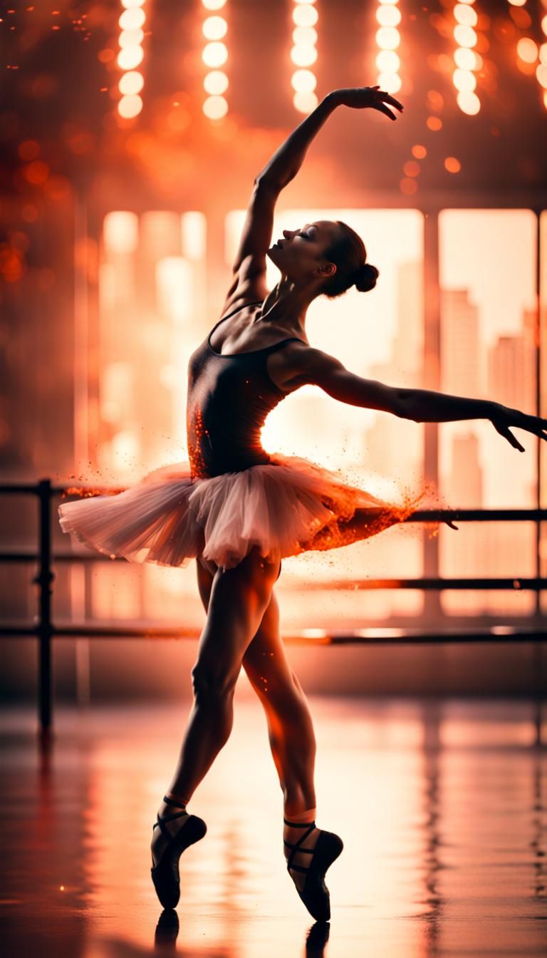 Ballet Dancer's Fiery Pirouette: Double Exposure Photography