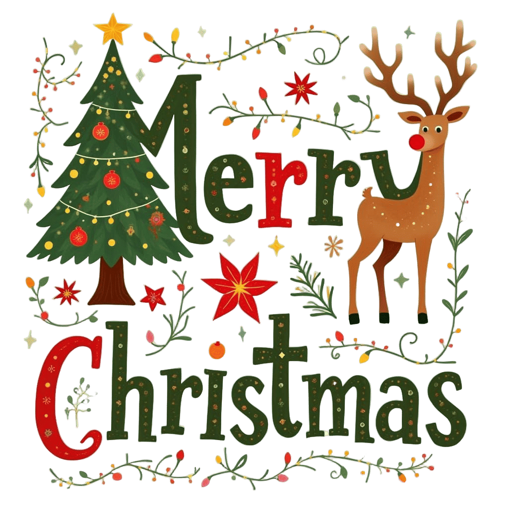 Vibrant Christmas Symbols Spell Out Merry Christmas